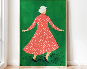 Happy Grandma Art Print: Minimalist Polka Dot Dress Artwork (Digital Download)