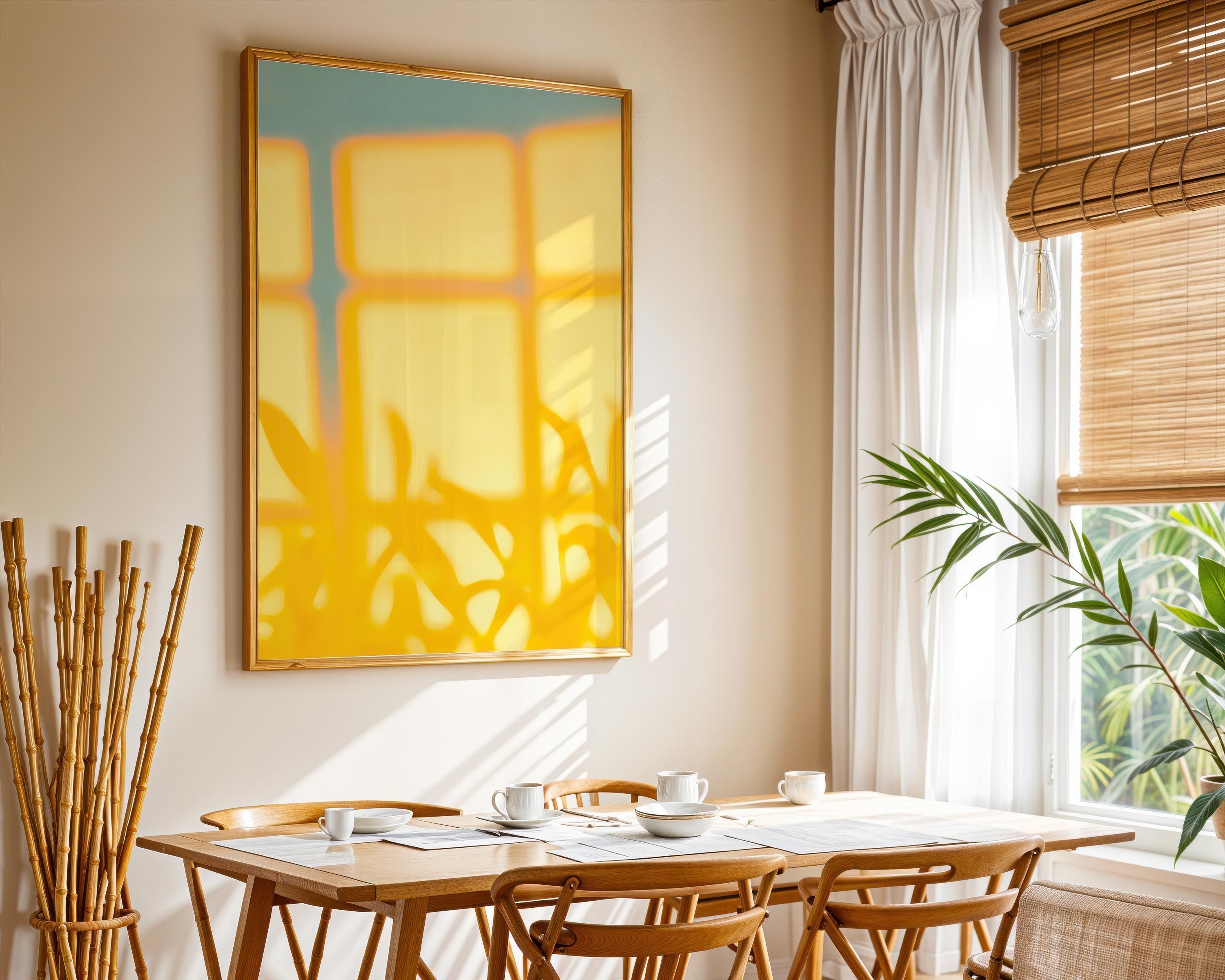 Golden Sunlight Plant Shadow Print: Abstract Window Art (digital ...
