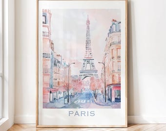 Akvarelltryck av Eiffeltornet: Resekonst med stadslandskap i Paris (digital nedladdning)