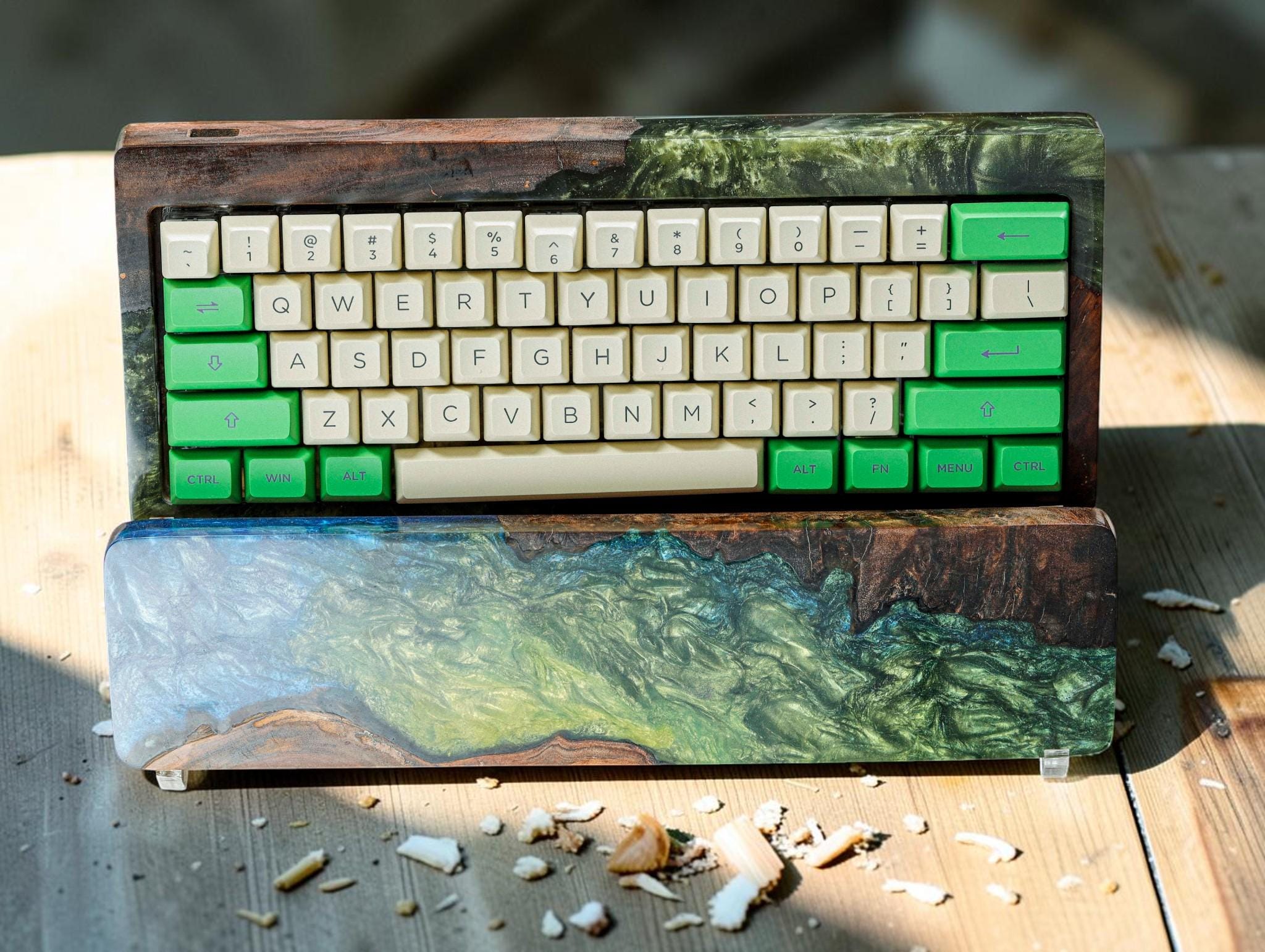 Dark Green Resin & Walnut Wood Keyboard Case, Handcrafted Keyboard ...