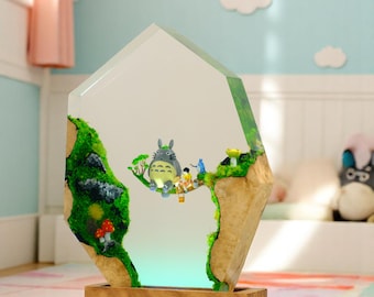 Regalo di Natale, lampada in legno in resina epossidica, famoso anime, luce notturna personalizzata