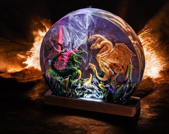 Epic monster battle resin lamp, Custom night light lamp, Table lamp, Christmas gift, Handmade resin lamp, Home decor, Birthday gift for kids