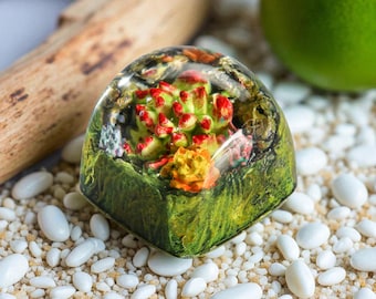 Handmade Succulent Resin Keycap: Botanical Keyboard Art, Green Desk Decor