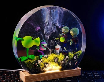 Lámpara diorama de Plants vs Zombies: Luz nocturna para gamers hecha a mano, regalo de Navidad