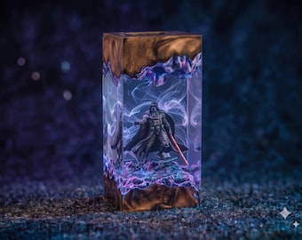 Dark Sci Fi Warrior Night Light, Black Helmet Figure Lamp, Resin Desk Decor, Fantasy Room Lighting