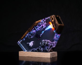 Fantasy Spirit Resin Lamp – Handmade Epoxy Wood Lamp, Mystical Dragon Light, Artisan Night Light, Unique Desk Décor, Fantasy Gift