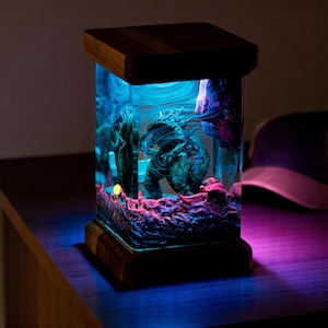 Gift for him, Handmade Kaiju Resin Lamp, Epic Monster Night Light for Fans, Christmas Gift Idea, Halloween Gift for Kid, Back to School Gift