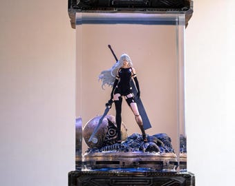 Handcrafted Resin Lamp Inspired by Automaton Elegance Epic Resin Lamp for Gamers – Inspired by Automaton Themes Handmade Resin Scene