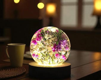 Personalized Baby's Breath Resin Lamp: Custom Floral Night Light