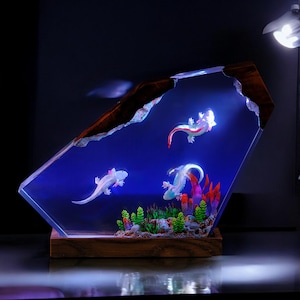 Cute Axolotl Resin Lamp, Handmade Octagon Night Light, Kawaii Room Décor, Unique Gift for Animal Lovers & Kids, Cute Bedroom Lamp Décor