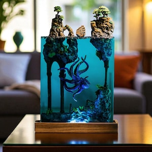 Octopus Resin Lamp: Handmade Ocean Abyss Diorama