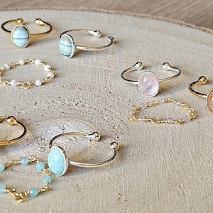 Natural stone ring duo - Adjustable ring and rosary ring