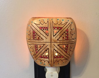 Southwestern nite light, Carved Rug Pattern ceramic nite light, Southwestern decor, Artistic night light, Native American Rug Pattern design