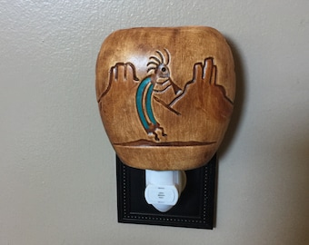 Southwesten Decor Kokopelli Night Light, Carved Ceramic Night Light, Rustic Night Light,  New Mexico, Southwestern Night Light,