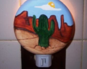 Southwestern Saguaro Cactus Night Light, automatic night light, light sensor, old fashion night light, rustic night light, nite lite, USA