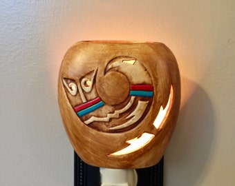 Southwestern night light, Native American eagle carved design night light, Native American Design, Southwestern Decor, Rustic Night Light