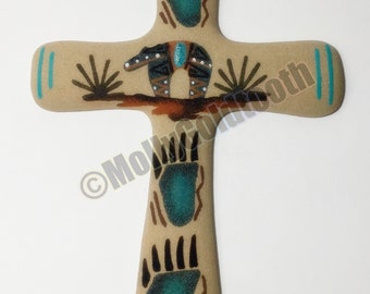 Sand Painted Native American Bear , Cross By Molly Goldtooth