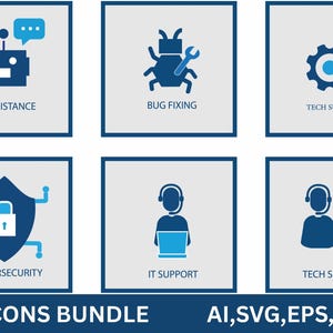 Cybersecurity Icons Bundle SVG, IT Support & AI Clipart, Bug Fixing Tech Vector Icons