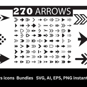 Arrow SVG bundle, 270+ navigation pointers in EPS, AI, files for digital projects