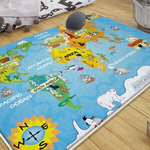 Earth World Map Animal Nursery Rug with Pillow Case, Educational Kids Room Decor & Gift for Baby Toddlers, gifts for kids, nursery decor