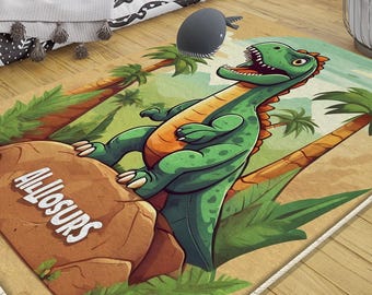 Dinosaur Kids Nursery Rug Washable Non-Slip Jurassic Rug with Pillowcase Gift Baby Room Decor Soft Play Mat for Toddler Room