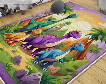 Dinosaur Nursery Rug Kids Room Decor, Washable Non-Slip Jurassic Rug with Pillowcase Gift for Baby & Toddler Bedroom