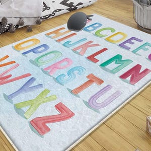 Alphabet Letters Nursery Rug with Pillow Case - Educational Kids Room Decor, Baby Gift, Cute Playmat for Toddler & Child Learning