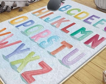 Alphabet Letters Nursery Rug with Pillow Case - Educational Kids Room Decor, Baby Gift, Cute Playmat for Toddler & Child Learning