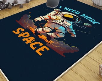 Dark Blue Astronaut Kids Rug Space Man Nursery Room Decor with Pillowcase Baby Room Gift Cute Play Mat for Boys Girls