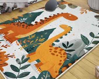 Dinosaur Kids Nursery Rug, Washable Non-Slip Jurassic Rug with Pillowcase, Baby Room Decor & Gift for Toddler’s Room