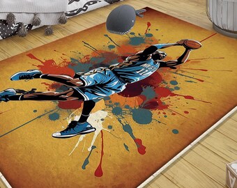 Basketball Player Nursery Rug with Pillowcase Gift, Cute Kids Room Play Mat, Baby Room Decor, Perfect Gift for Toddlers & Children