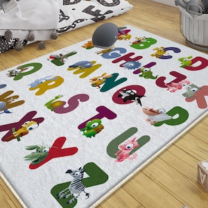 Alphabet Letters Animal Nursery Rug with Pillow Case – Cute Educational Kids Room Decor & Gift for Baby Toddler