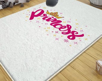 Rug for Kids White Pink Princess Nursery Room Rug with Pillow Case Gift, Cute Baby & Playground Decor, gifts for kids, nursery decor