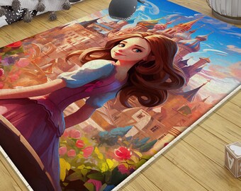 Princess Castle Rug for Girls Room, Kids Playroom Nursery Decor with Pillowcase Gift, Soft Cute Floor Mat for Children, Gifts For Kids,
