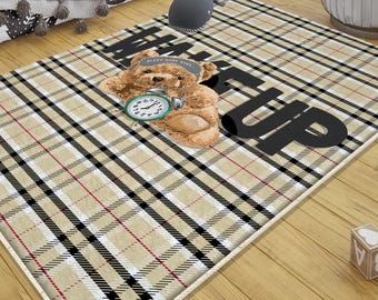 Sleepy Bear Nursery Rug with Pillow Case Gift, Cute Kids Room Decor, Baby Room Gift, Soft Play Mat for Toddlers & Babies