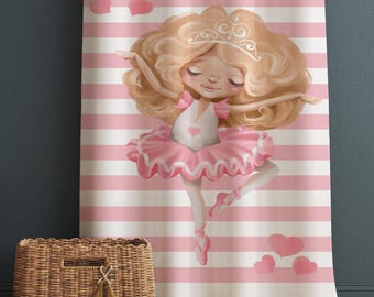 Cute Pink Blonde Ballerina Girl Nursery Curtains – Custom Kids Room Drapes & Cute Bedroom Window Treatment Decor with Gift Pillow Covers