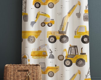 Yellow Construction Equipment Kids Curtains & Nursery Window Drapes, Custom Size, Gift Pillow Covers for Toddler Room Decor