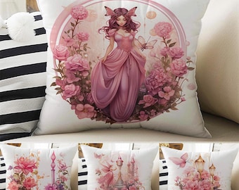 Pillow Cases Pink Fairy Princess Floral Both Sides Printed Cozy Cottagecore Decorative Cushion Covers Housewarming Gift