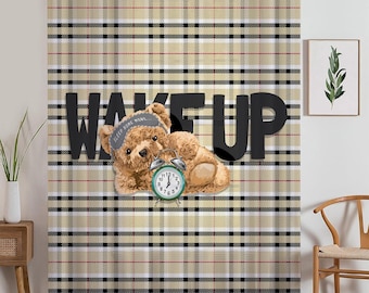 Sleepy Cute Bear Sheer Curtain for Kids Room, Lightweight  Nursery Net Voile, Kids Room Window Drapes, Machine Washable