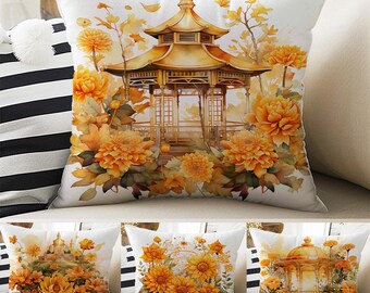 Pillow Cases Yellow Flowers Both Sides Printed | Cozy Cottagecore Floral Garden Accent Cushion | Housewarming Gift