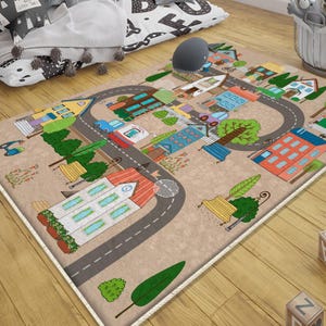 Play Mat for Kids City Road Car Track Nursery Rug, Anti-Slip Toddler Activity Carpet with Washable Design & Pillowcase Gift