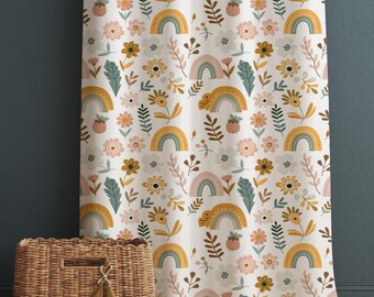Colorful Boho Floral Rainbow Flowers Nursery Kids Curtains & Nursery Window Drapes, Custom Size, Gift Pillow Covers for Toddler Room Decor