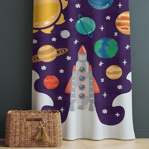 Galaxy Space Nursery Curtains & Gift Pillow Covers - Rocket Stars Planet Kids Room Drapes, Toddler Decor Gift, Custom Room Window Treatment