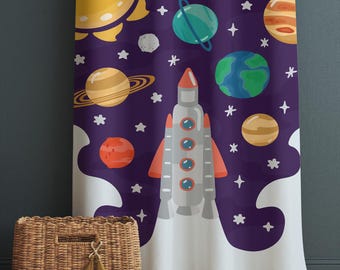 Galaxy Space Nursery Curtains & Gift Pillow Covers - Rocket Stars Planet Kids Room Drapes, Toddler Decor Gift, Custom Room Window Treatment