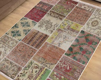 Vintage Brown Kilim Area Rug Runner, Retro Patchwork Boho Carpet, Turkish Anti-Slip Flooe Mat, Unique Accent Decor, Chenille Washable Rug