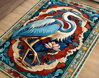 Pelican Area Rug Vintage Coastal Nautical Beach Cottagecore Marine Decor Rustic Kitchen Accent Carpet