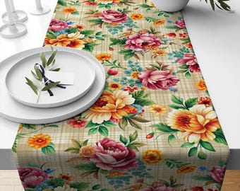 Table Runner Colorful Roses Floral Botanical Design Modern Dining Room Decor Accent Home Decoration