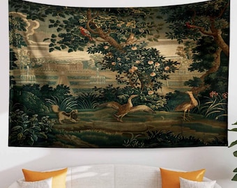 French Tapestry Woven Wall Hanging Verdure Château And Garden French Country Wall Tapestry Vintage Wall Hanging Cotton European Tapestry