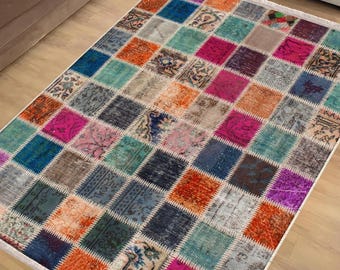 Colorful Kilim Rug Runner, Boho Patchwork Ethnic Area Carpet with Anti-Slip & Pillowcase Gift, Chenille Washable Rug, Vintage Home Decor