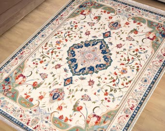 Persian Anatolian Classic Area Rug|Ethnic Oriental Turkish Rug|Vintage Carpet|Chenille Washable Rug |Ottoman Court Carpet|Turkish Kilim Rug